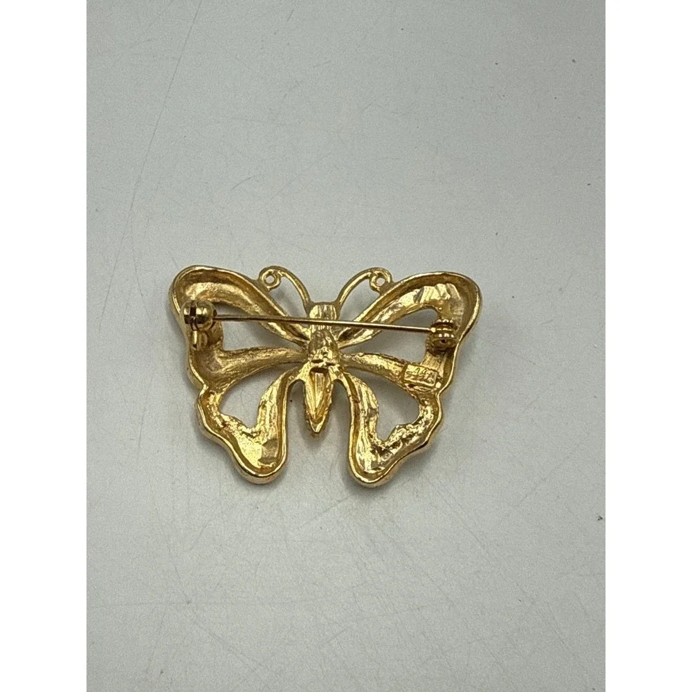 Vintage AJC Gold Tone Butterfly Brooch Faux Pearl Figural Pin Accessory‎